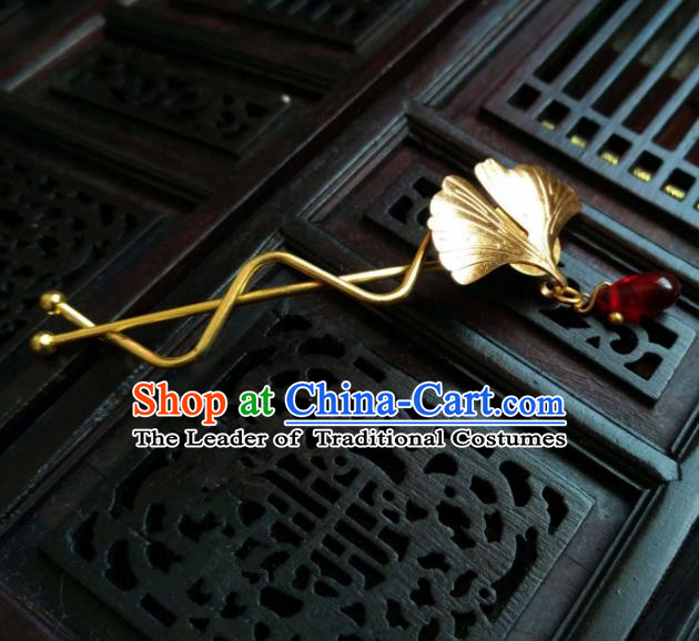 Chinese Traditional Ancient Hair Accessories Classical Hairpins Hanfu Brass Ginkgo Hair Clip Headwear for Women