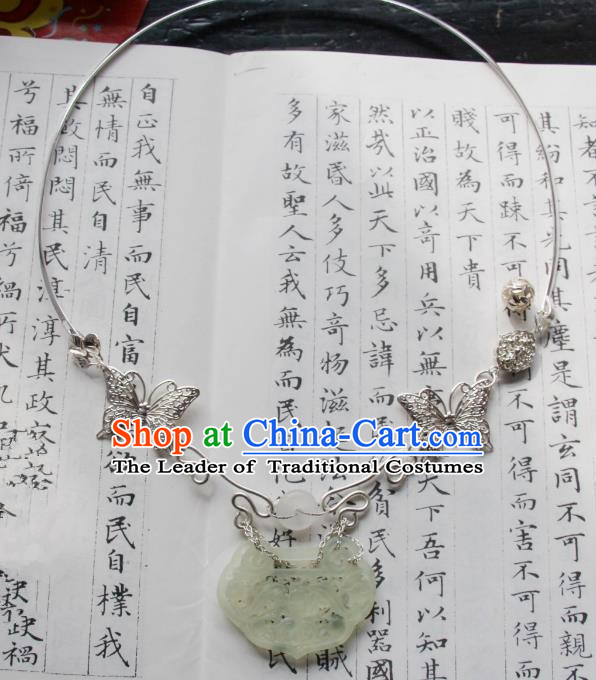 Chinese Traditional Ancient Accessories Butterfly Necklet Classical Hanfu Jade Necklace for Women