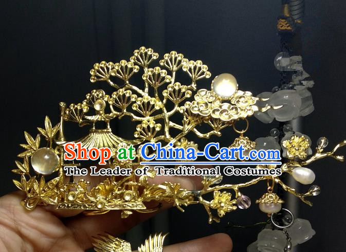 Chinese Traditional Ancient Hair Accessories Classical Brass Hair Coronet Hanfu Hairpins for Women