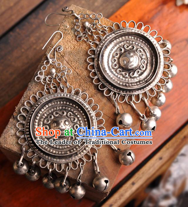 Chinese Traditional Embroidery Accessories Handmade Miao Sliver Bells Earrings for Women
