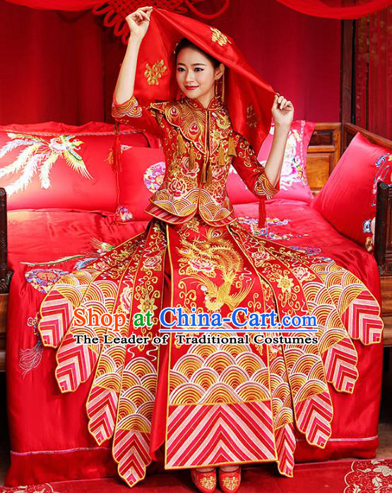 Chinese Traditional Bride Toast Clothing Embroidered Red Xiuhe Suits Ancient Bottom Drawer Wedding Costumes for Women