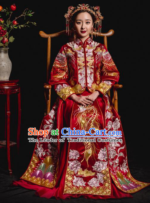 Chinese Traditional Toast Xiuhe Suits Ancient Bride Embroidered Phoenix Bottom Drawer Wedding Costumes for Women