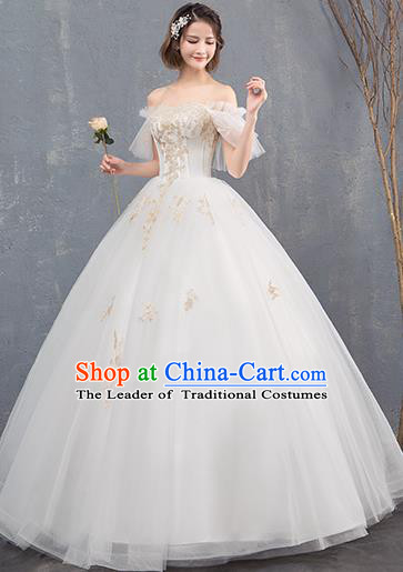 Top Grade Wedding Costume Compere Evening Dress Advanced Customization Off Shoulder Veil Dress Bridal Full Dress for Women