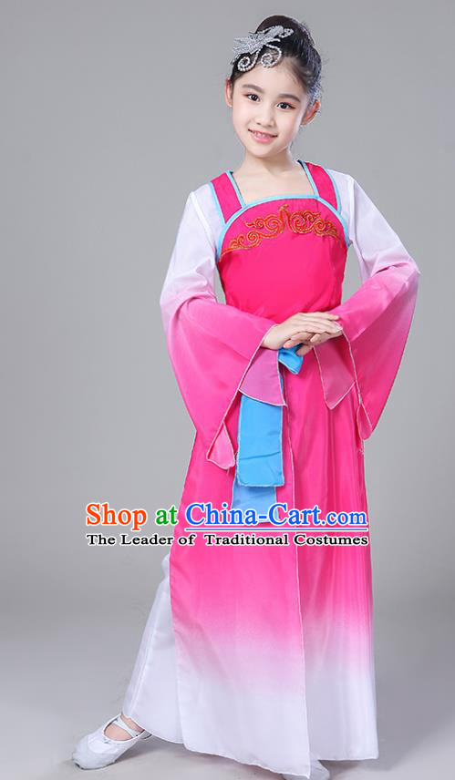 Chinese Traditional Folk Dance Costumes Children Classical Dance Yangko Rosy Clothing for Kids