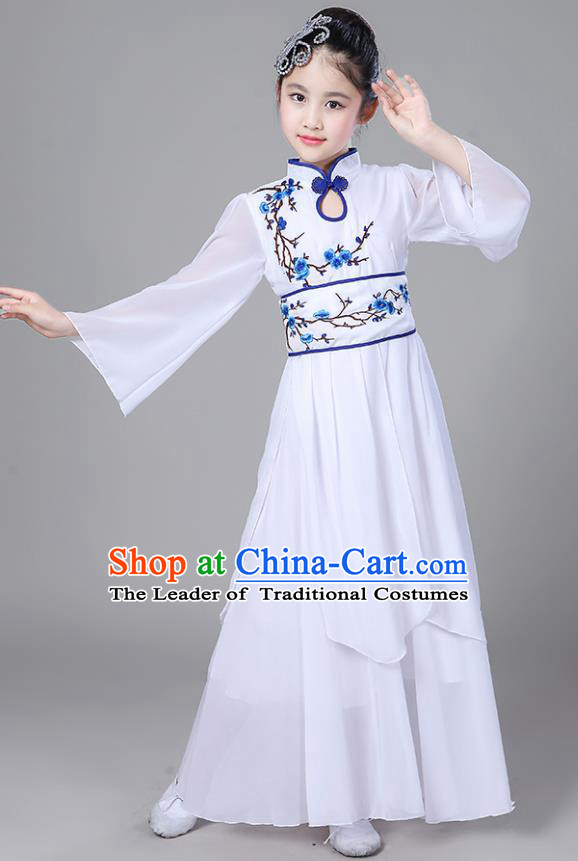 Chinese Traditional Folk Dance Costumes Children Classical Dance Embroidered Blue Plum Blossom Clothing for Kids