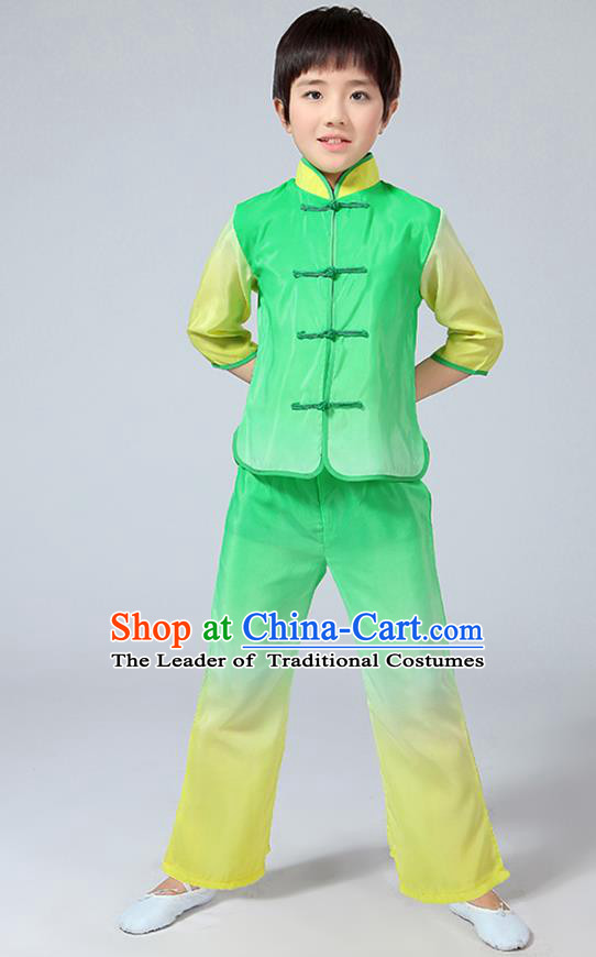Chinese Traditional Folk Dance Costumes Children Classical Dance Tang Suit Green Clothing for Kids
