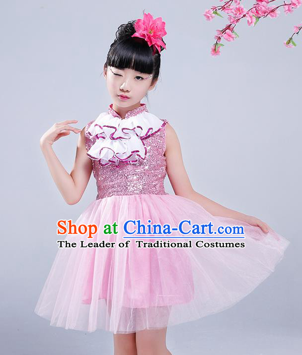 Top Grade Princess Dress Girls Stage Performance Chorus Costumes Pink Bubble Dress for Kids