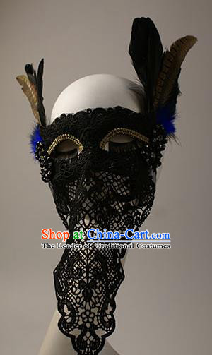 Halloween Exaggerated Black Lace Face Mask Fancy Ball Props Stage Performance Accessories Christmas Mysterious Masks