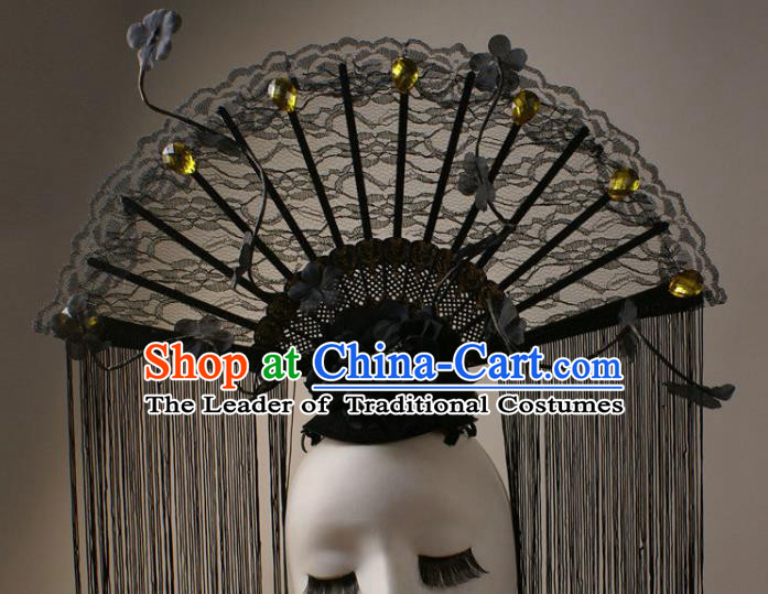 Top Grade Catwalks Queen Black Lace Hair Accessories China Style Stage Performance Modern Fancywork Headwear