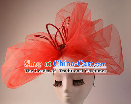 Top Grade Catwalks Hair Accessories Halloween Stage Performance Red Veil Hair Clasp Modern Fancywork Headwear