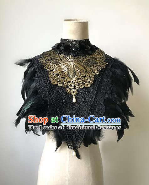 Top Grade Catwalks Gothic Shoulder Accessories Exaggerated Black Feather Cape Halloween Modern Fancywork Headwear