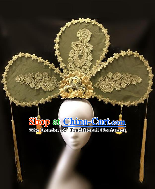Top Grade Catwalks Tassel Hair Accessories Exaggerated Chinese Traditional Headdress Modern Fancywork Headwear