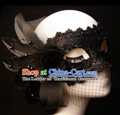 Halloween Exaggerated Black Feather Face Mask Venice Fancy Ball Props Catwalks Accessories Christmas Masks