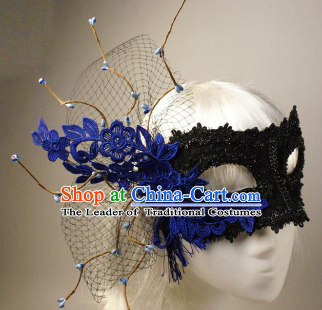 Halloween Exaggerated Blue Lace Face Mask Venice Fancy Ball Props Catwalks Accessories Christmas Masks