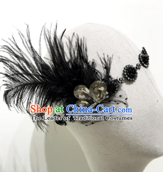 Top Grade Catwalks Hair Accessories Exaggerated Black Feather Headband Halloween Modern Fancywork Headwear