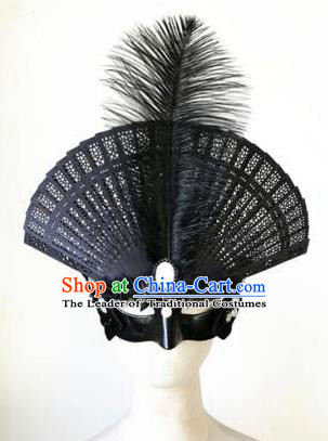 Top Grade Chinese Traditional Catwalks Black Hair Accessories Exaggerated Halloween Modern Fancywork Wedding Headwear
