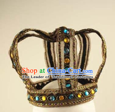 Top Grade Catwalks Hair Accessories Exaggerated Crystal Royal Crown Halloween Modern Fancywork Headwear