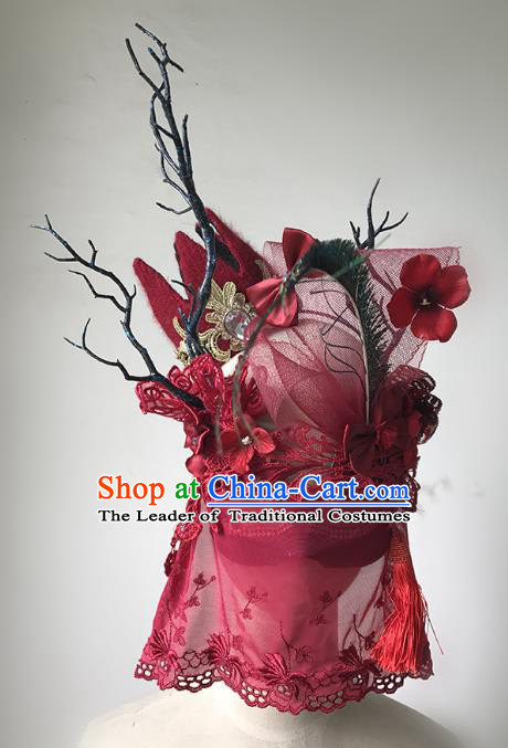 Halloween Catwalks Venice Red Veil Face Mask Fancy Ball Props Accessories Christmas Exaggerated Masks