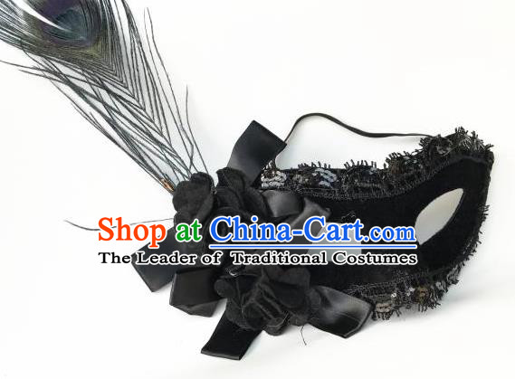 Halloween Catwalks Venice Black Flowers Face Mask Fancy Ball Props Accessories Christmas Exaggerated Feather Masks