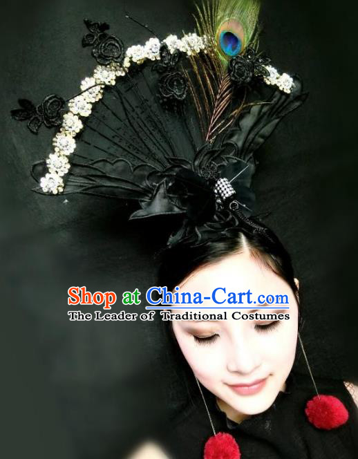 Top Grade China Catwalks Hair Accessories Exaggerated Black Hair Clasp Modern Fancywork Headwear