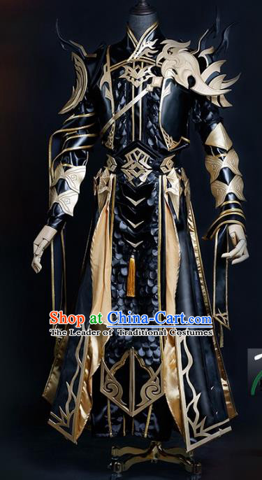 China Ancient Cosplay Chivalrous Expert Swordsman Costumes Black Armour Chinese Traditional Knight-errant Clothing for Men