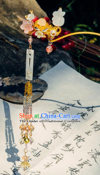 China Ancient Hair Accessories Hanfu Jade Hair Clips Chinese Classical Tassel Hairpins for Women