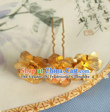 China Ancient Hair Accessories Hanfu Princess Golden Flowers Hair Stick Chinese Classical Hairpins for Women
