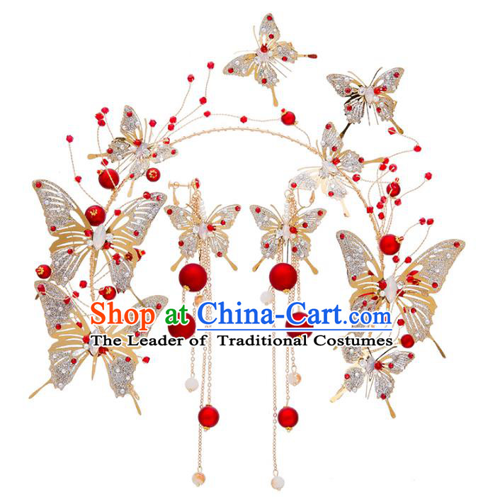 Bride Hair Accessories Wedding Crystal Butterfly Hair Clasp and Earrings Headband for Women