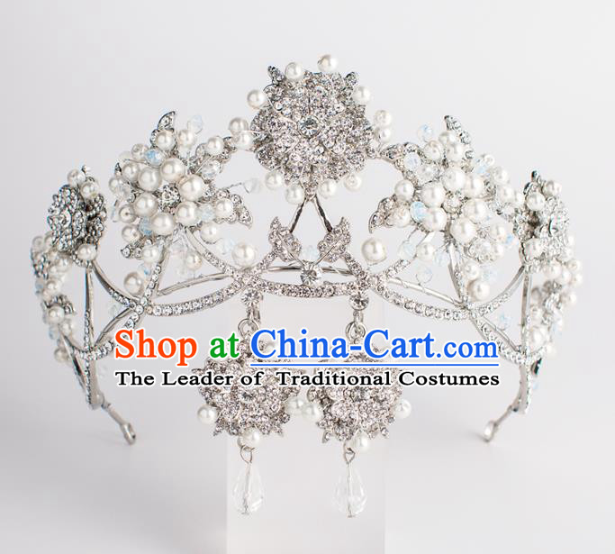 Baroque Bride Hair Accessories Classical Wedding Princess Crystal Pearls Imperial Crown Headwear for Women