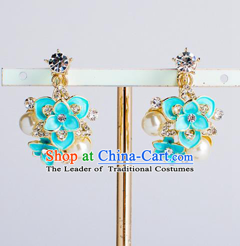 Bride Classical Accessories Blue Earrings Wedding Jewelry Pearls Eardrop for Women