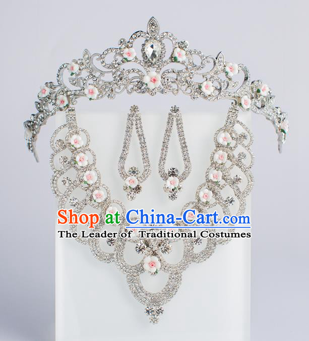 Baroque Bride Hair Accessories Royal Crown Classical Wedding Princess Imperial Crown and Necklace Earrings for Women