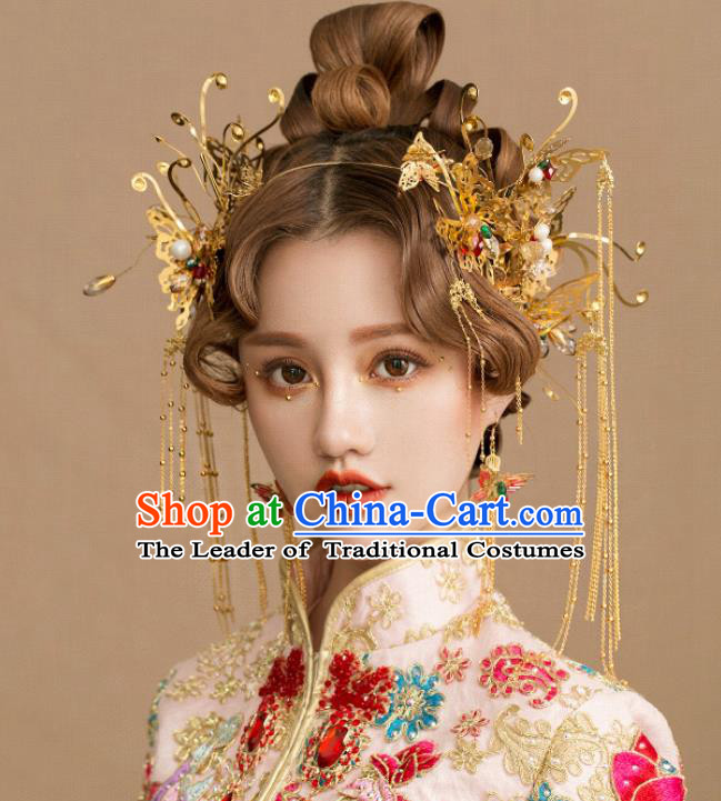 Chinese Traditional Palace Hair Accessories Wedding Phoenix Coronet Ancient Xiuhe Suit Hairpins Complete Set for Women