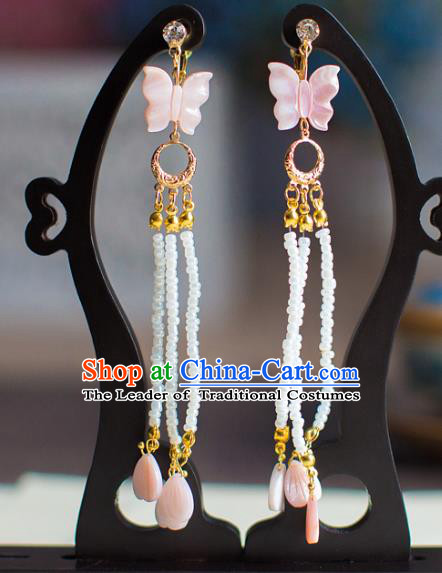 Chinese Ancient Bride Classical Accessories Butterfly Earrings Wedding Jewelry Hanfu Eardrop for Women