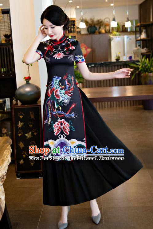 Traditional Ancient Chinese Young Women Cheongsam Dress Republic of China Tangsuit Stand Collar Blouse Dress Tang Suit Clothing