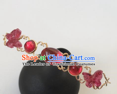 Traditional Handmade Chinese Ancient Classical Hair Accessories Hairpins Red Butterfly Hair Stick for Women