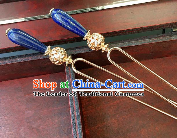 Traditional Handmade Chinese Ancient Classical Hair Accessories Hanfu Blue Hairpins Hair Clip for Women