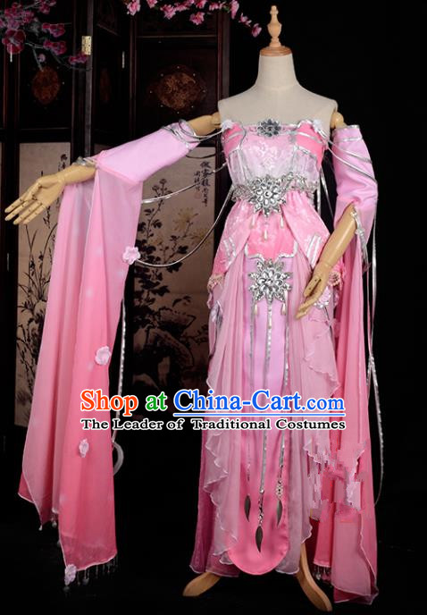 Chinese Ancient Swordswoman Costume Cosplay Tang Dynasty Princess Pink Dress Hanfu Clothing for Women