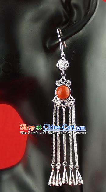 Chinese Traditional Zang Nationality Silver Earrings Accessories, China Tibetan Ethnic Eardrop for Women