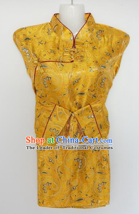 Chinese Traditional Zang Nationality Yellow Brocade Blouse, China Tibetan Ethnic Heishui Dance Costume for Women
