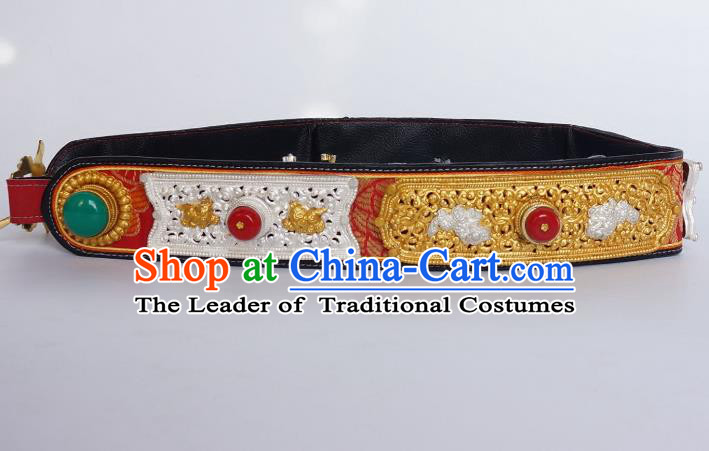 Chinese Traditional Zang Nationality Belts Waist Accessories, China Tibetan Robe Ethnic Waistband for Men