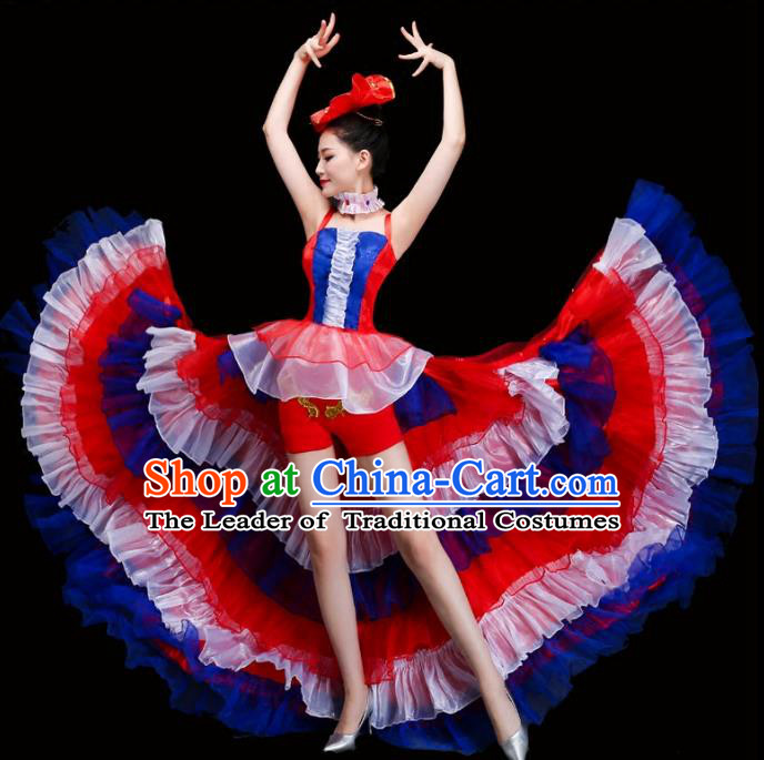 Top Grade Stage Performance Spanish Dance Costume Opening Modern Dance Clothing and Headpiece for Women