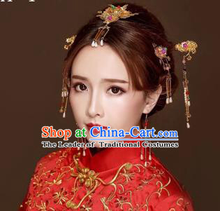 Chinese Traditional Handmade Bride Wedding Hair Accessories Ancient Hairpins Complete Set for Women
