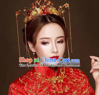 Chinese Traditional Hair Accessories Bride Xiuhe Suit Tassel Phoenix Coronet Ancient Hairpins Complete Set for Women