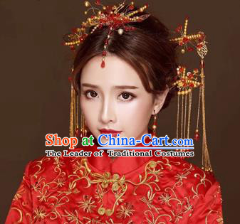 Chinese Traditional Handmade Bride Hair Accessories Ancient Hairpins Tassel Step Shake Complete Set for Women