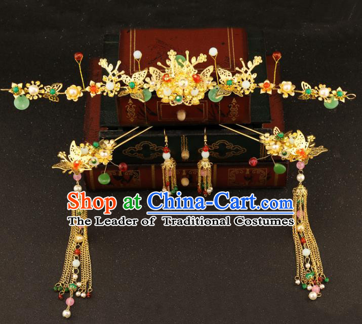 Chinese Traditional Hair Accessories Bride Xiuhe Suit Step Shake Ancient Tassel Hairpins for Women