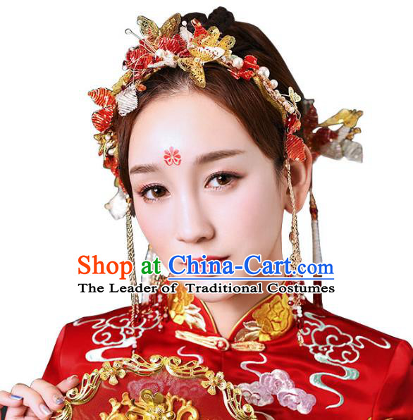 Chinese Traditional Handmade Hair Accessories Ancient Butterfly Phoenix Coronet Hairpins Complete Set for Women