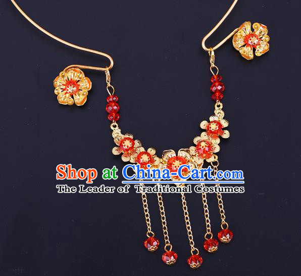 Traditional Chinese Jewelry Accessories Red Beads Necklace Ancient Hanfu Tassel Necklet for Women