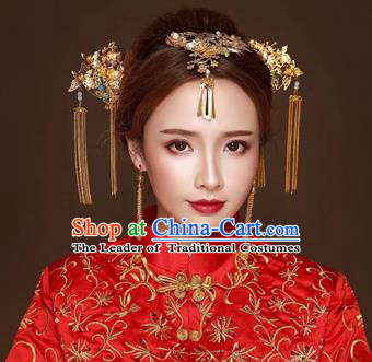Chinese Traditional Handmade Hair Accessories Bride Xiuhe Suit Hairpin Ancient Hairpins Complete Set for Women