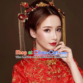 Chinese Traditional Hair Accessories Bride Xiuhe Suit Hair Clasp Ancient Hairpins Complete Set for Women
