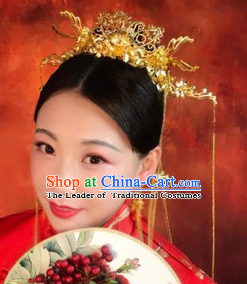 Chinese Traditional Xiuhe Suit Hair Accessories Ancient Bride Phoenix Coronet Hairpins Complete Set for Women
